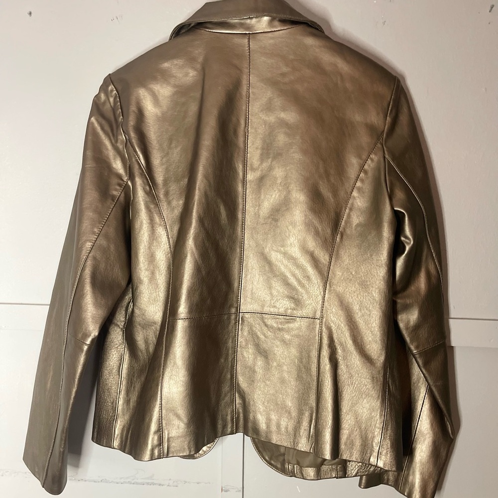 Vintage Brown gold 100% Leather Blazer bomber Jacket Sz M - Picture 3 of 8